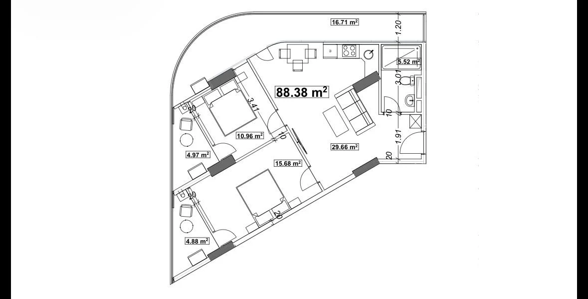 2+1, 88,38 м² в Optima Residence — изображение 2