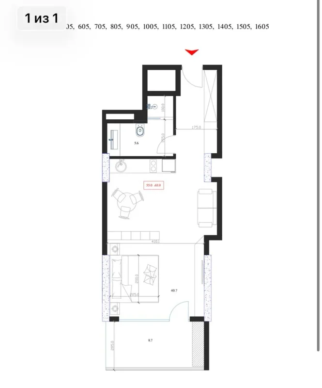 1-комнатная квартира, 55 м², Marina Club — материалы квартиры