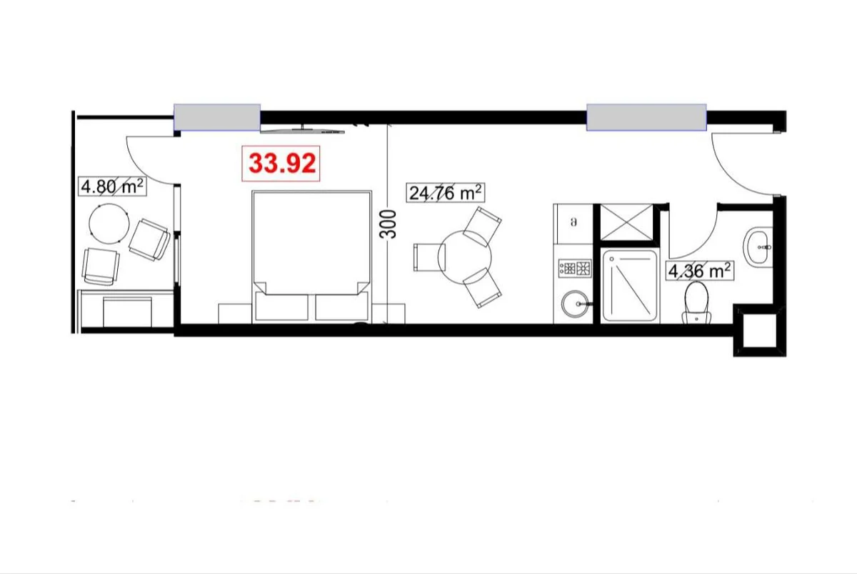 1 комната, 33,92 м² в Sunset — изображение 2