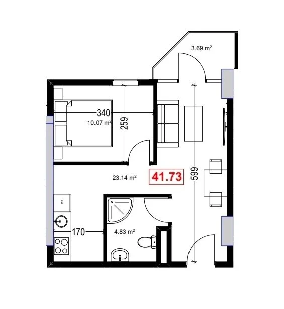 1+1, 41,73 м² в Sunset — изображение 2